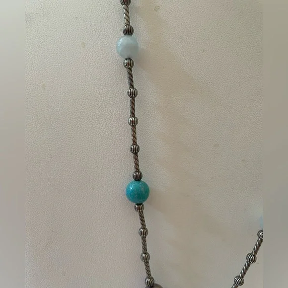Vintage Carolyn Pollack 925 SS Jadeite Inlaid Larimar Pendant/Necklace